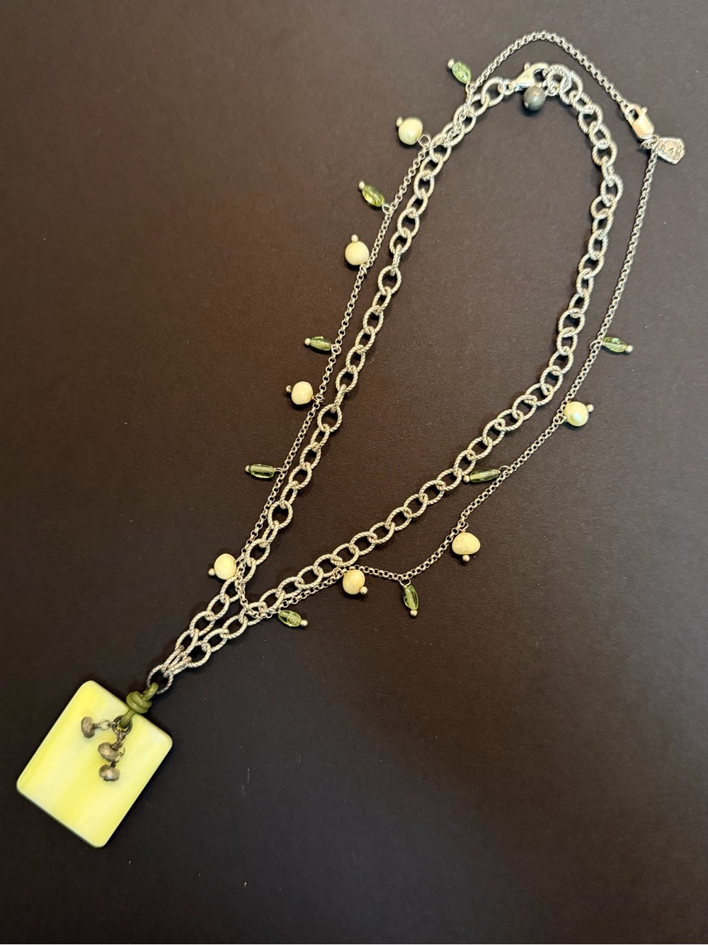 Silpada Pale Green Pendant Multi-Strand Necklace with Cream and Olive Beads